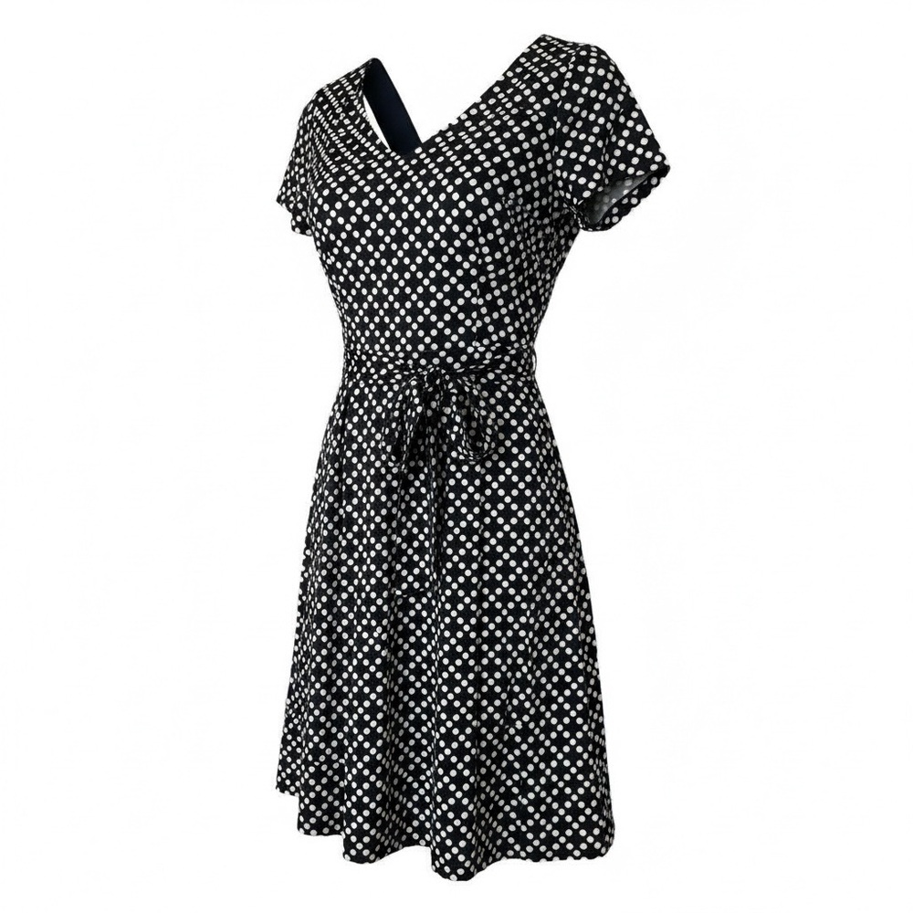 Lands' End Black and White Dot Midi Dress